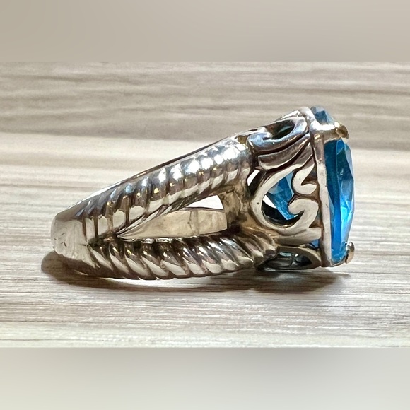 Vintage Designer DS ID Sterling Silver & 18K Gold Blue Topaz Ring, Size 6.5 - Picture 5 of 11